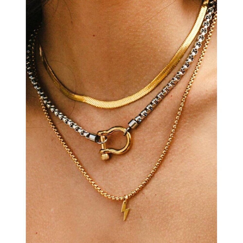 18K Gold Plated Carabiner Screw Lock Necklace Stainless Steel Womens Jewelry - Picture 14 of 14